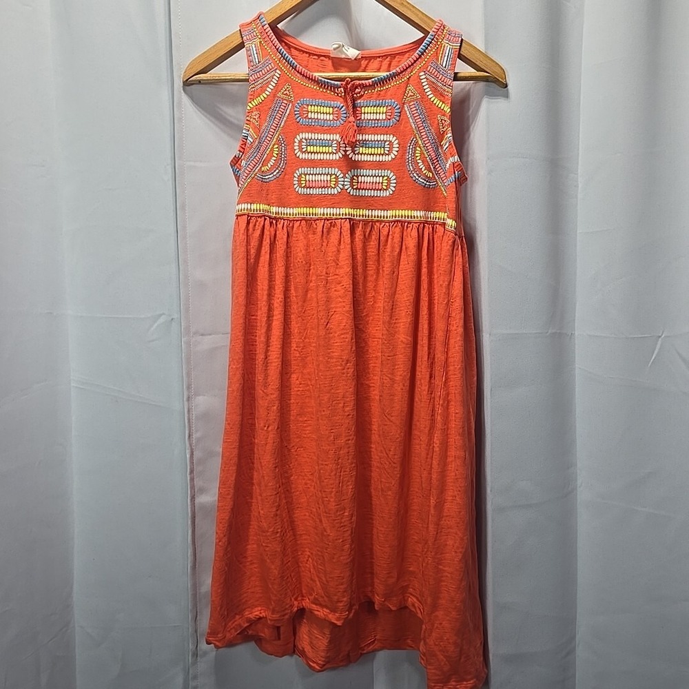 Crazy 8 Embroidered Sleeveless Dress Girls‎ XL 14 Orange Boho High-Low Summer